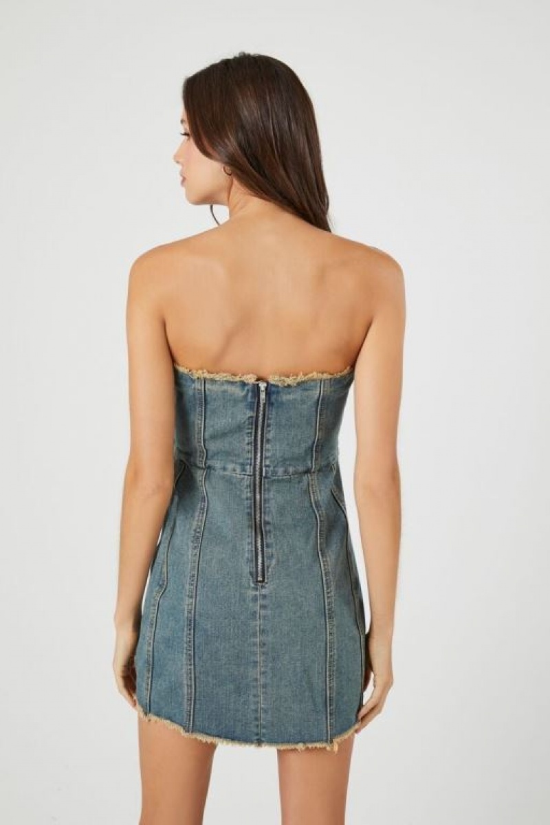 Vestido Forever 21 Frayed Denim Bodycon Mini Mujer Azules | SPPr1mQ48sV