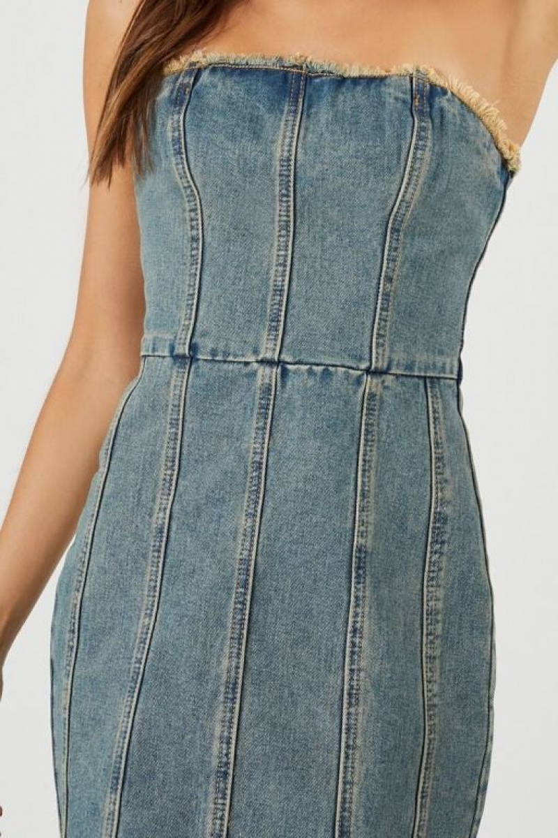 Vestido Forever 21 Frayed Denim Bodycon Mini Mujer Azules | SPPr1mQ48sV