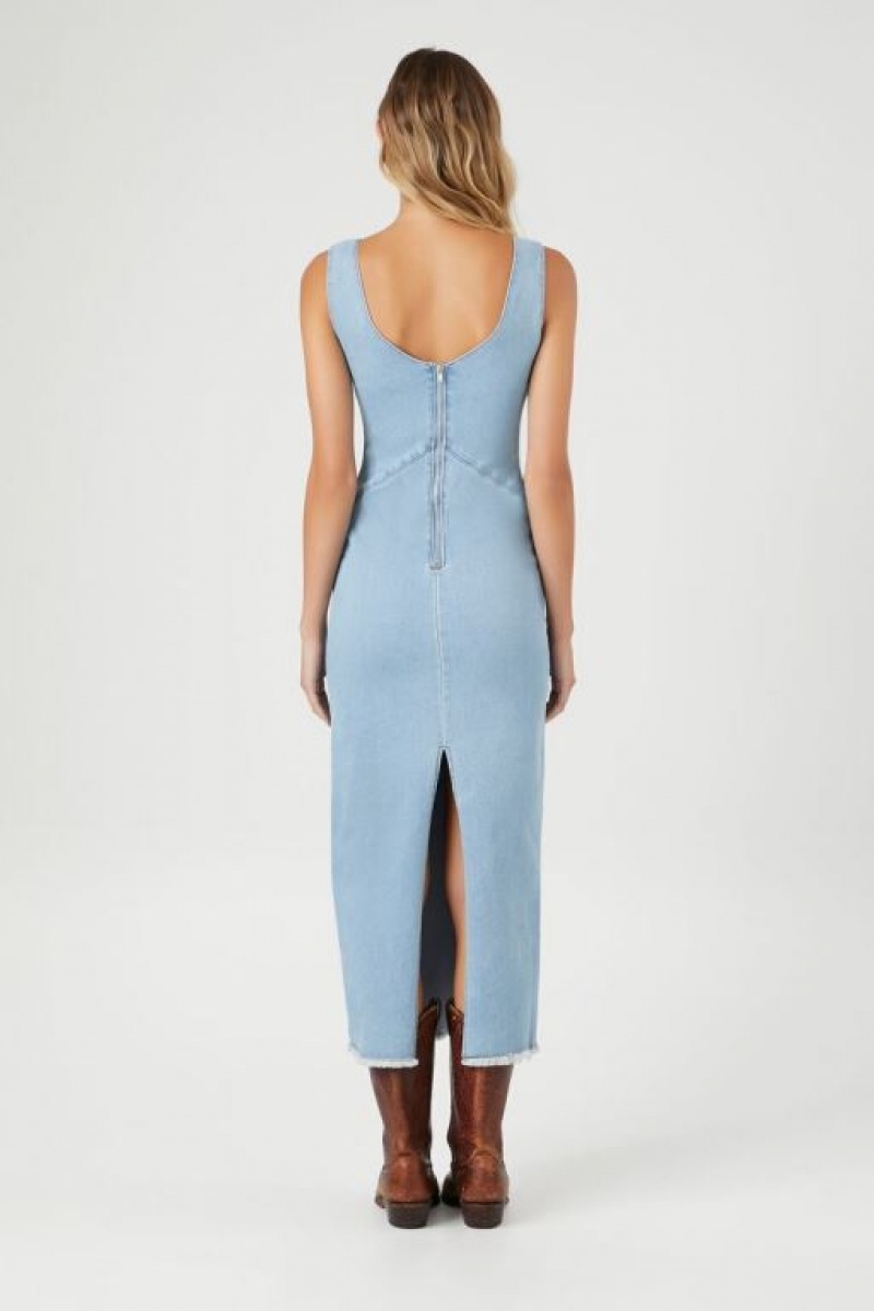 Vestido Forever 21 Frayed Denim Maxi Mujer Azules Claro | zLsWfG0NOm6