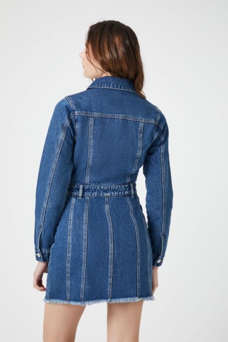 Vestido Forever 21 Frayed Denim Mini Mujer Azules | jxIa16fTi76