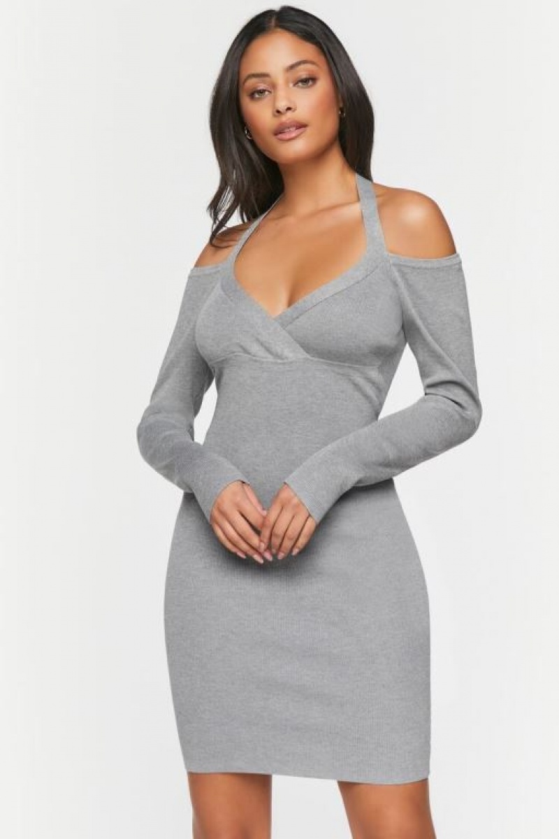 Vestido Forever 21 Gauze Surplice Halter Mini Mujer Gris | 5b2za5jKqqc