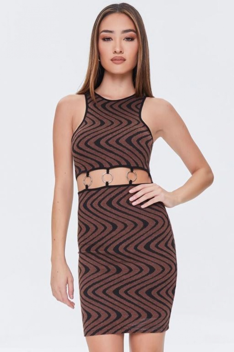 Vestido Forever 21 Geo Print O Ring Cutout Mujer Marrones Negras | xfxfigN6PR6