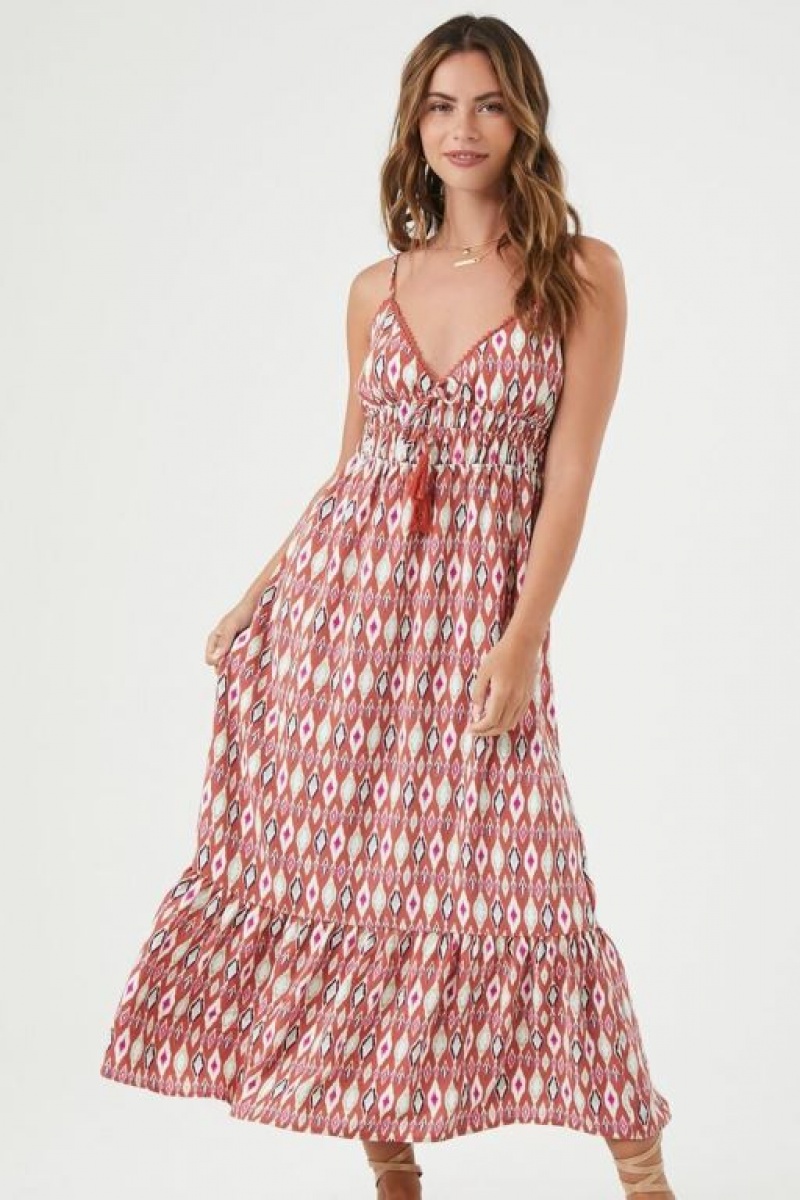 Vestido Forever 21 Geo Print Tassel Cami Maxi Mujer Marrones Multicolor | jzhx4iSGAhJ