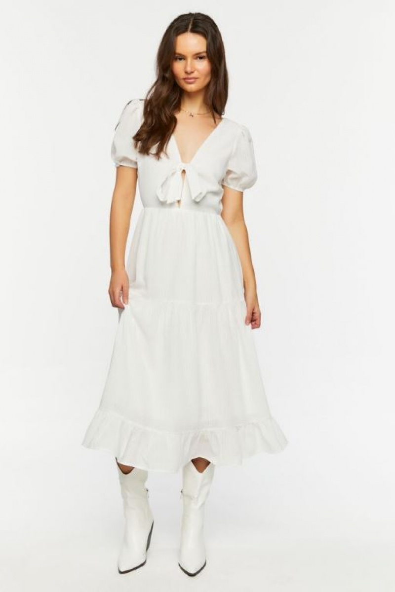 Vestido Forever 21 Gingham Chiffon Tiered Midi Mujer Blancas | keza6ulWpMz