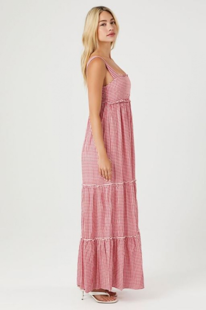 Vestido Forever 21 Gingham Maxi Mujer Rojas Blancas | 2RY5siswidb