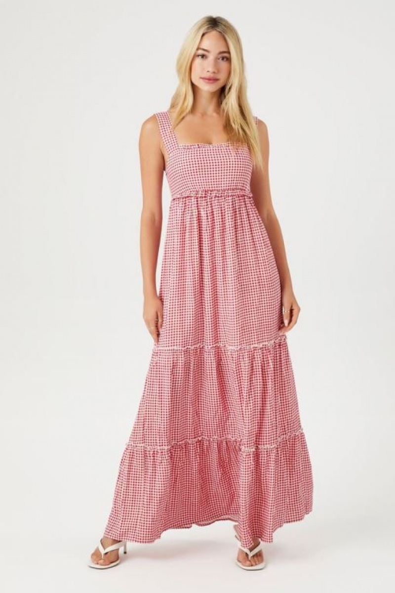 Vestido Forever 21 Gingham Maxi Mujer Rojas Blancas | 2RY5siswidb