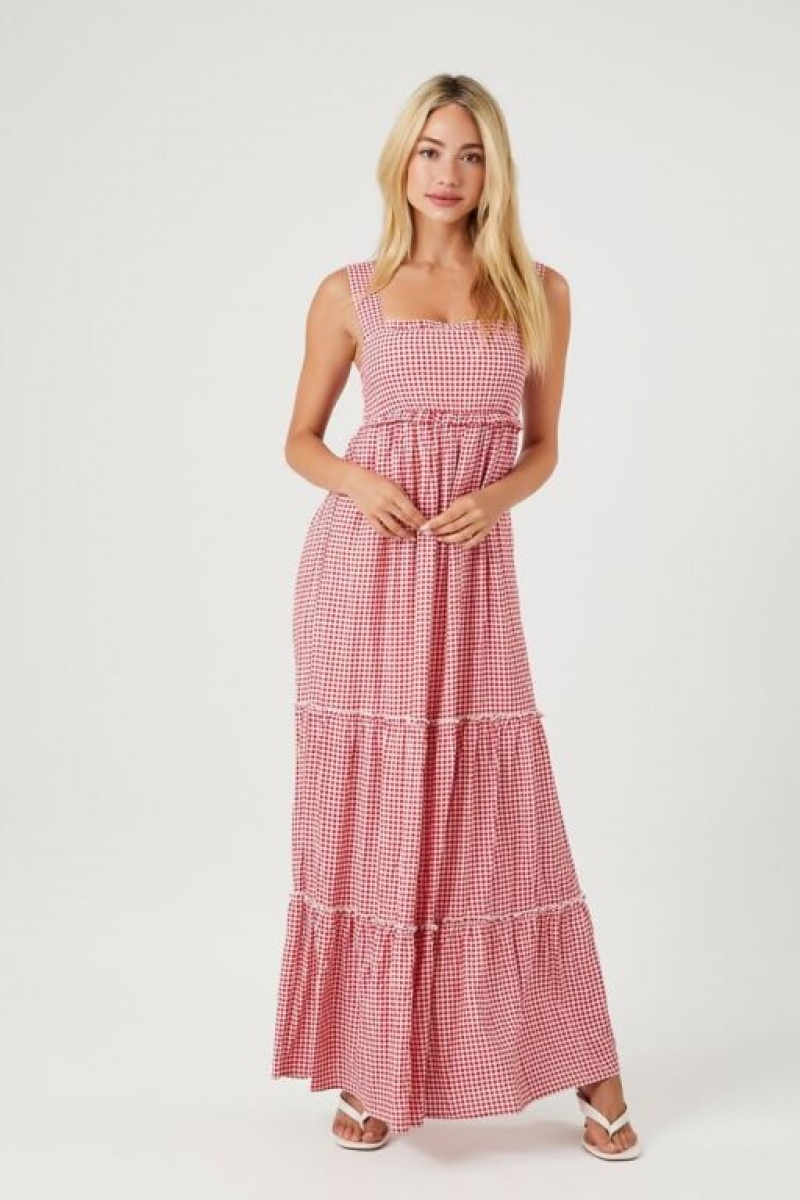 Vestido Forever 21 Gingham Maxi Mujer Rojas Blancas | 2RY5siswidb