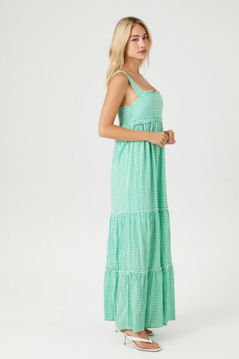 Vestido Forever 21 Gingham Maxi Mujer Verde Blancas | uZZMouBJIyH