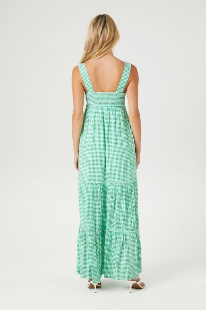 Vestido Forever 21 Gingham Maxi Mujer Verde Blancas | uZZMouBJIyH