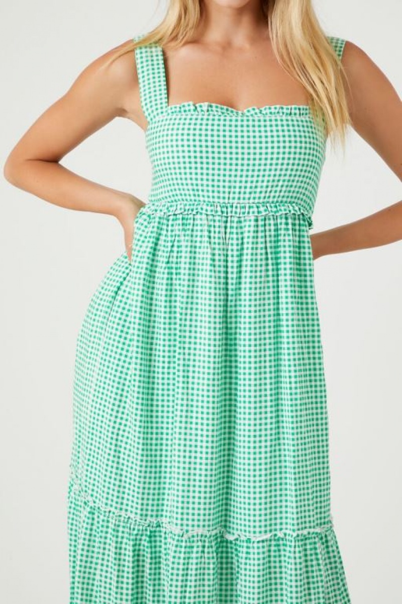 Vestido Forever 21 Gingham Maxi Mujer Verde Blancas | uZZMouBJIyH