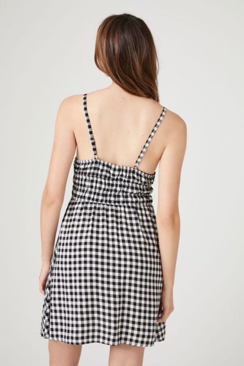 Vestido Forever 21 Gingham Tie Front Mini Mujer Negras Blancas | 8i5AuQ7q0uv