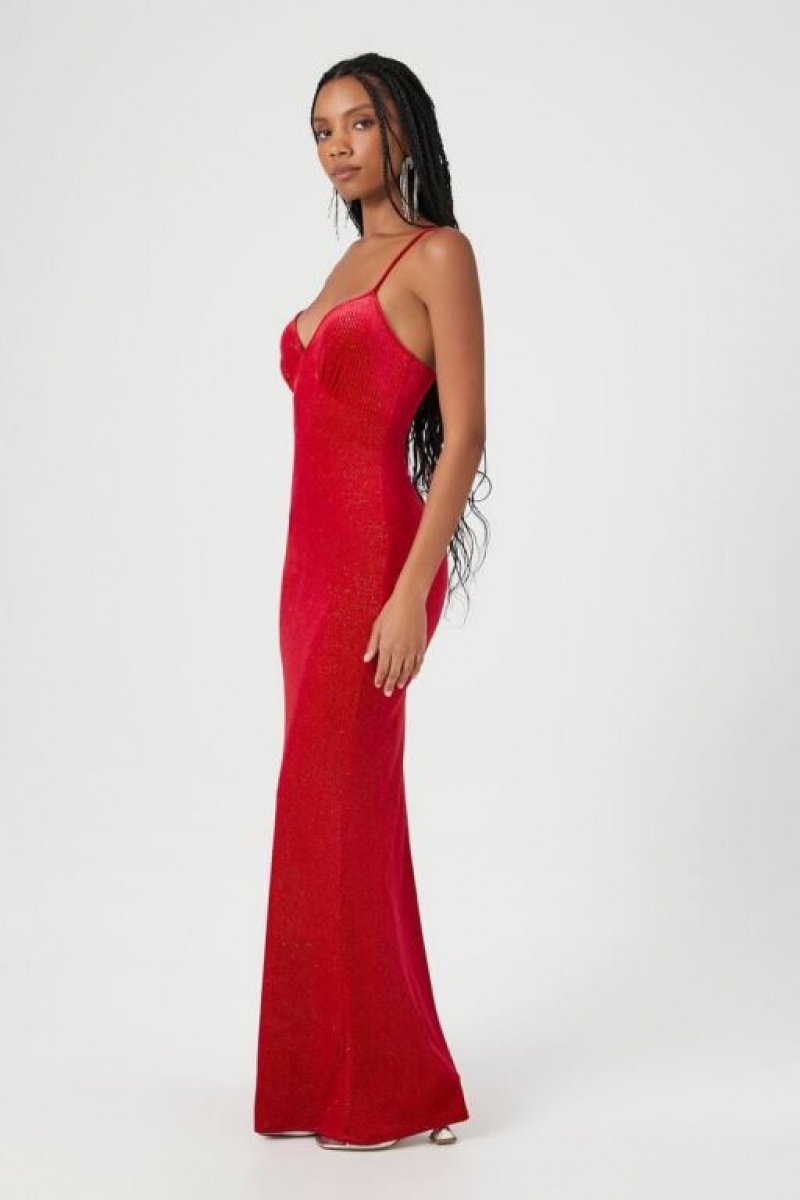 Vestido Forever 21 Glitter Cami Maxi Mujer Rojas Doradas | RGDIwIOoSl3