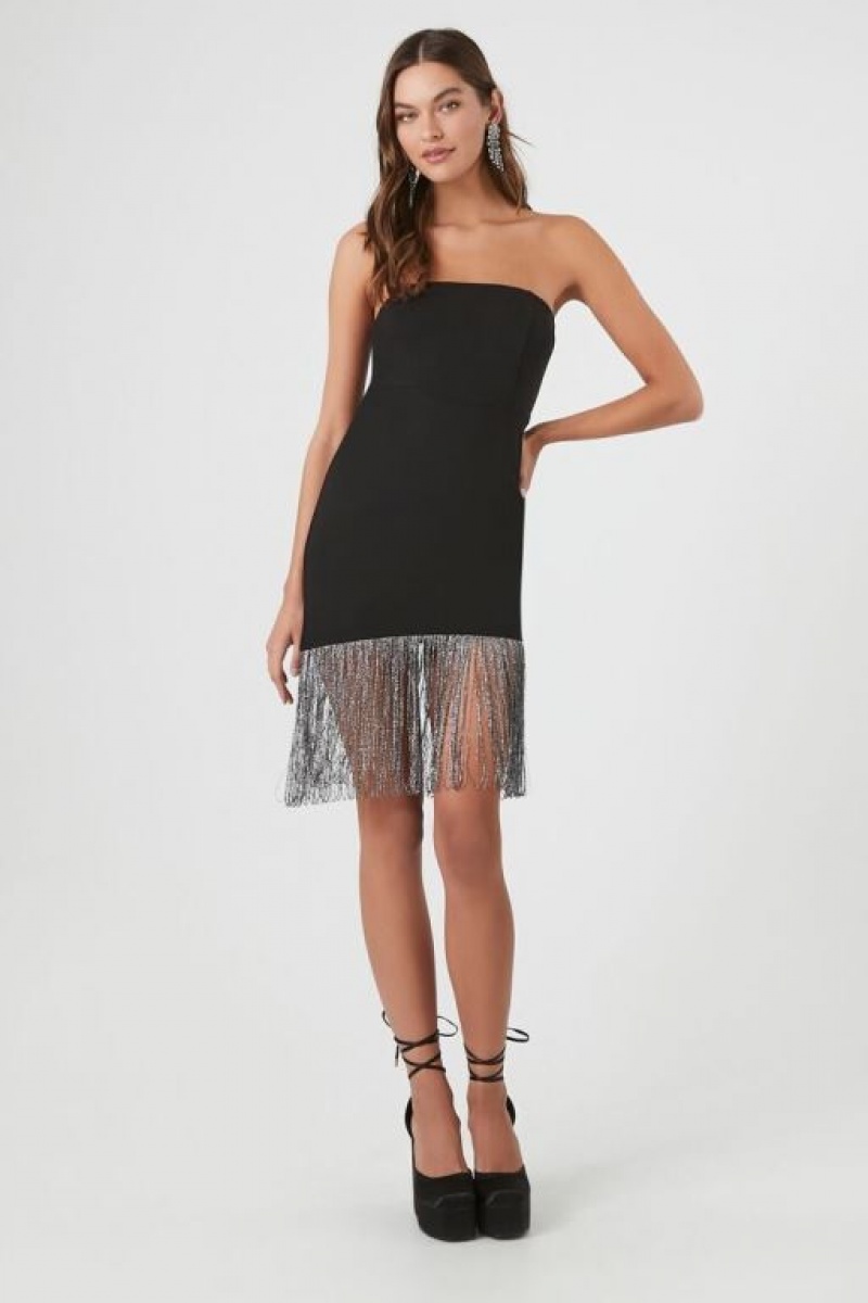 Vestido Forever 21 Glitter Fringe Tube Midi Mujer Negras | jGbEyvDLvP0