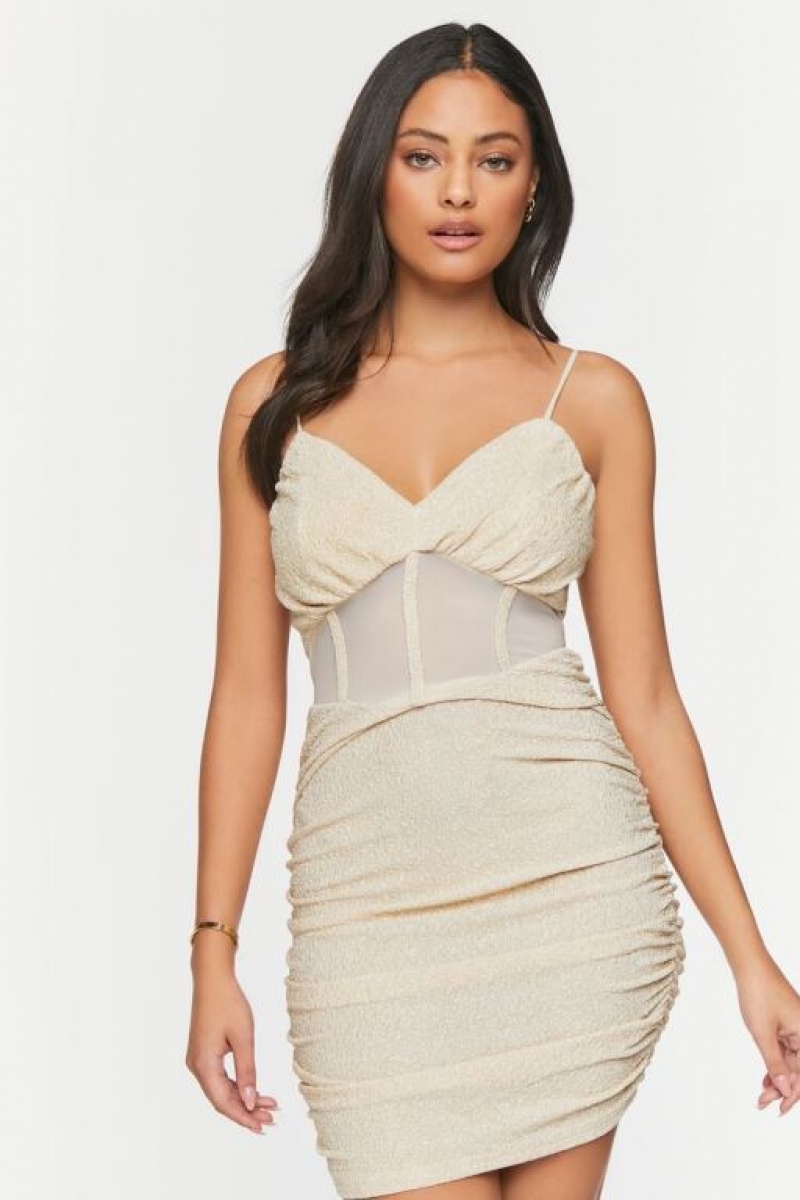 Vestido Forever 21 Glitter Knit Bustier Bodycon Mujer Creme | ZJ9ehdjqGna