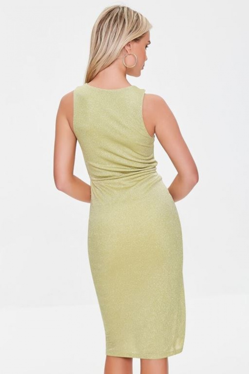 Vestido Forever 21 Glitter Knit Ruched Mujer Verde Claro Plateadas | FWy8TbyPKnb