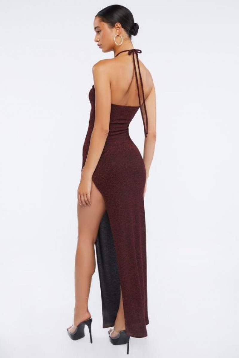 Vestido Forever 21 Glitter O Ring Halter Maxi Mujer Marrones | M1Aeu9Nkdek