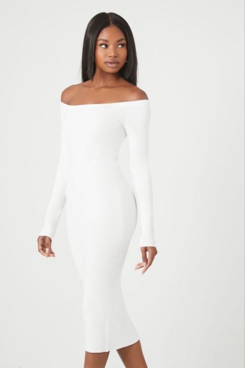 Vestido Forever 21 Glitter Off The Shoulder Midi Mujer Blancas Blancas | 25UeVY88vOU