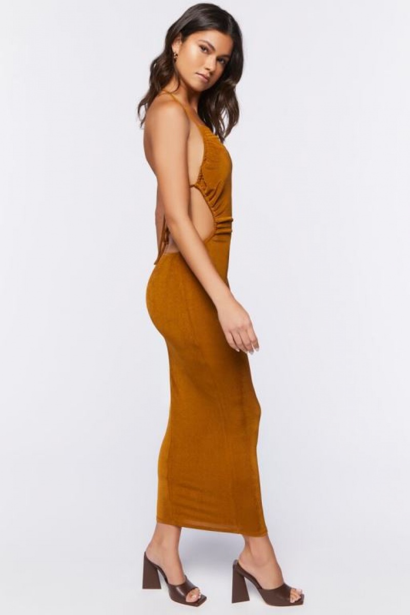 Vestido Forever 21 Halter Bodycon Midi Mujer Marrones | qVduYFRBcH2