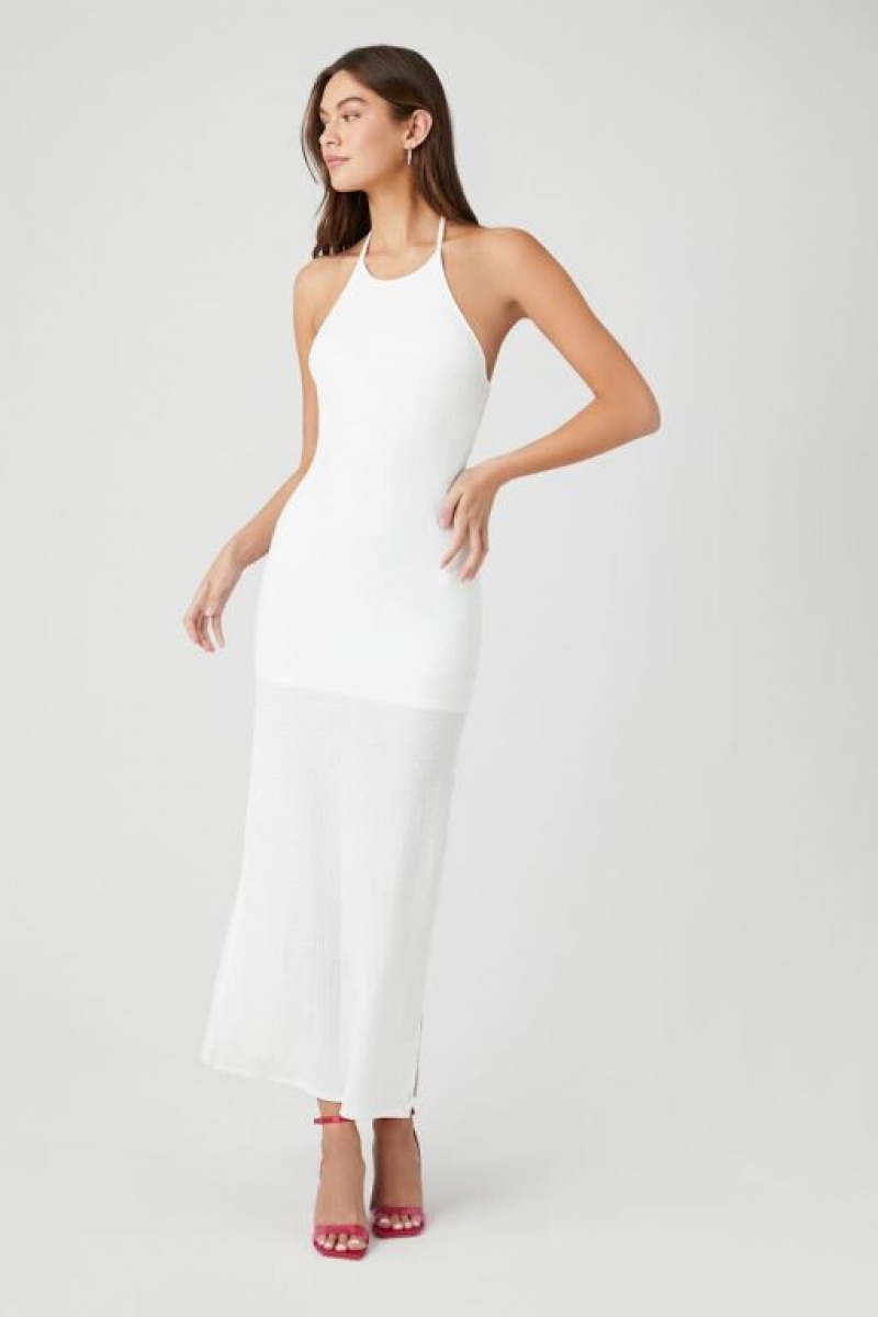 Vestido Forever 21 Halter M Slit Maxi Mujer Blancas | duUqtKzMOhF