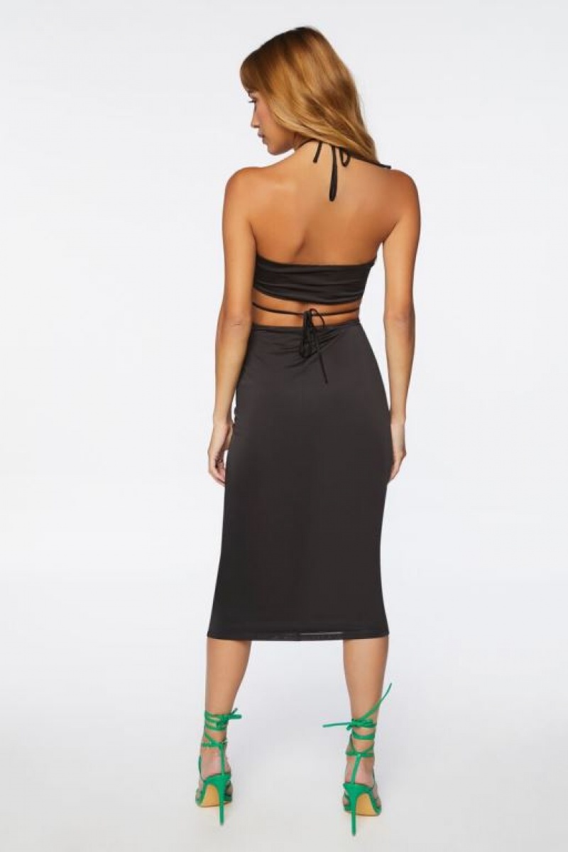 Vestido Forever 21 Halter Midi Bodycon Mujer Negras | C6SWQDurNly