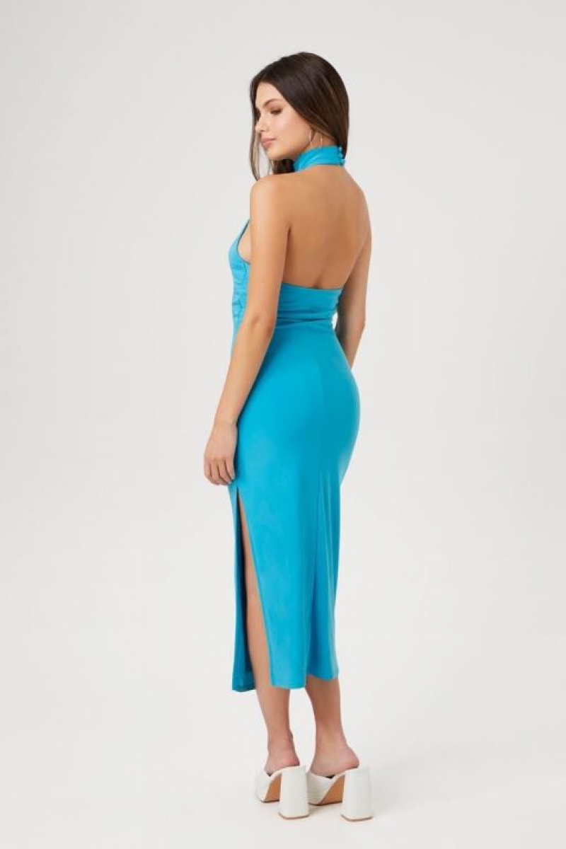 Vestido Forever 21 Halter Midi Slit Mujer Marina | x2zo9yUAxxm