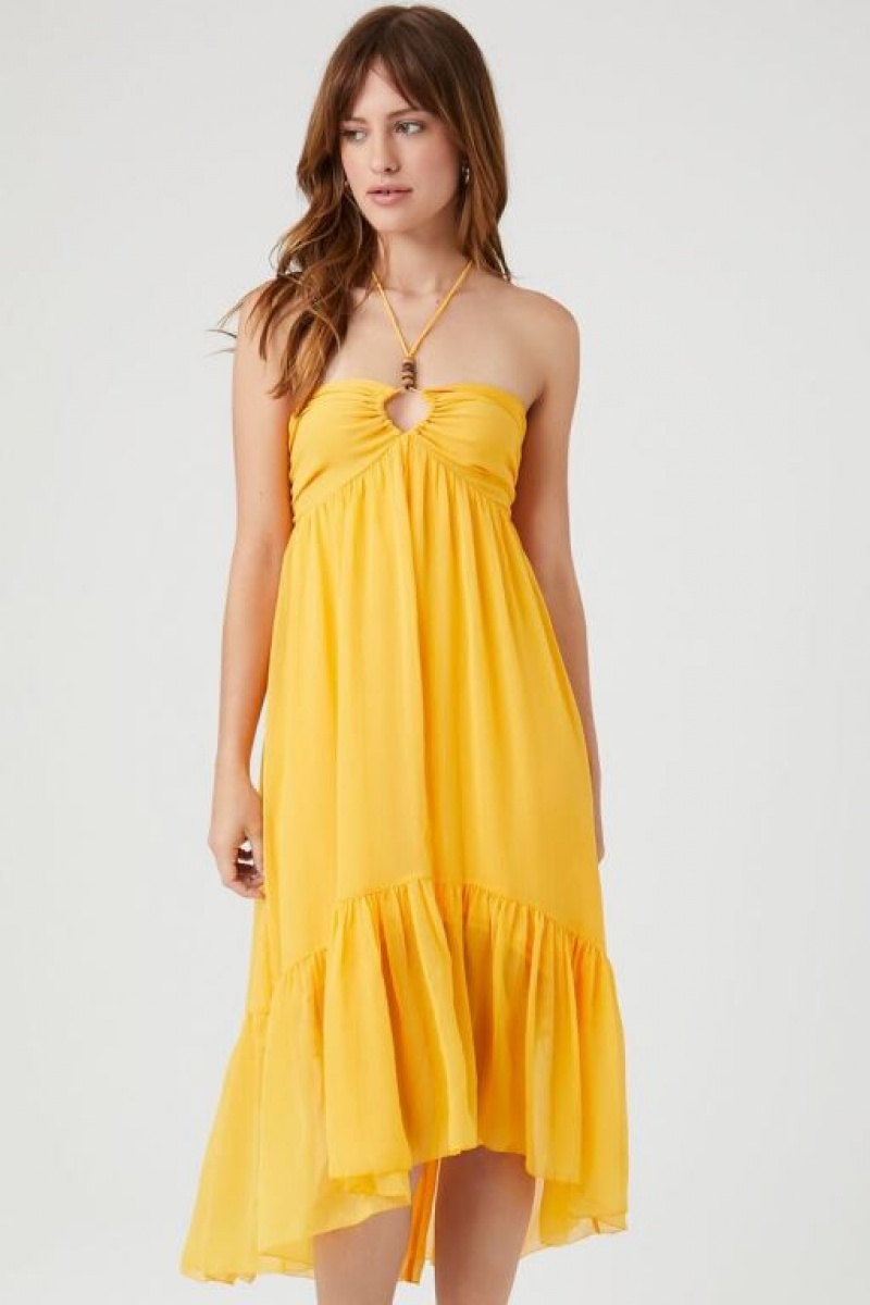 Vestido Forever 21 High Low Halter Maxi Mujer Naranjas | PQWjGoClKed