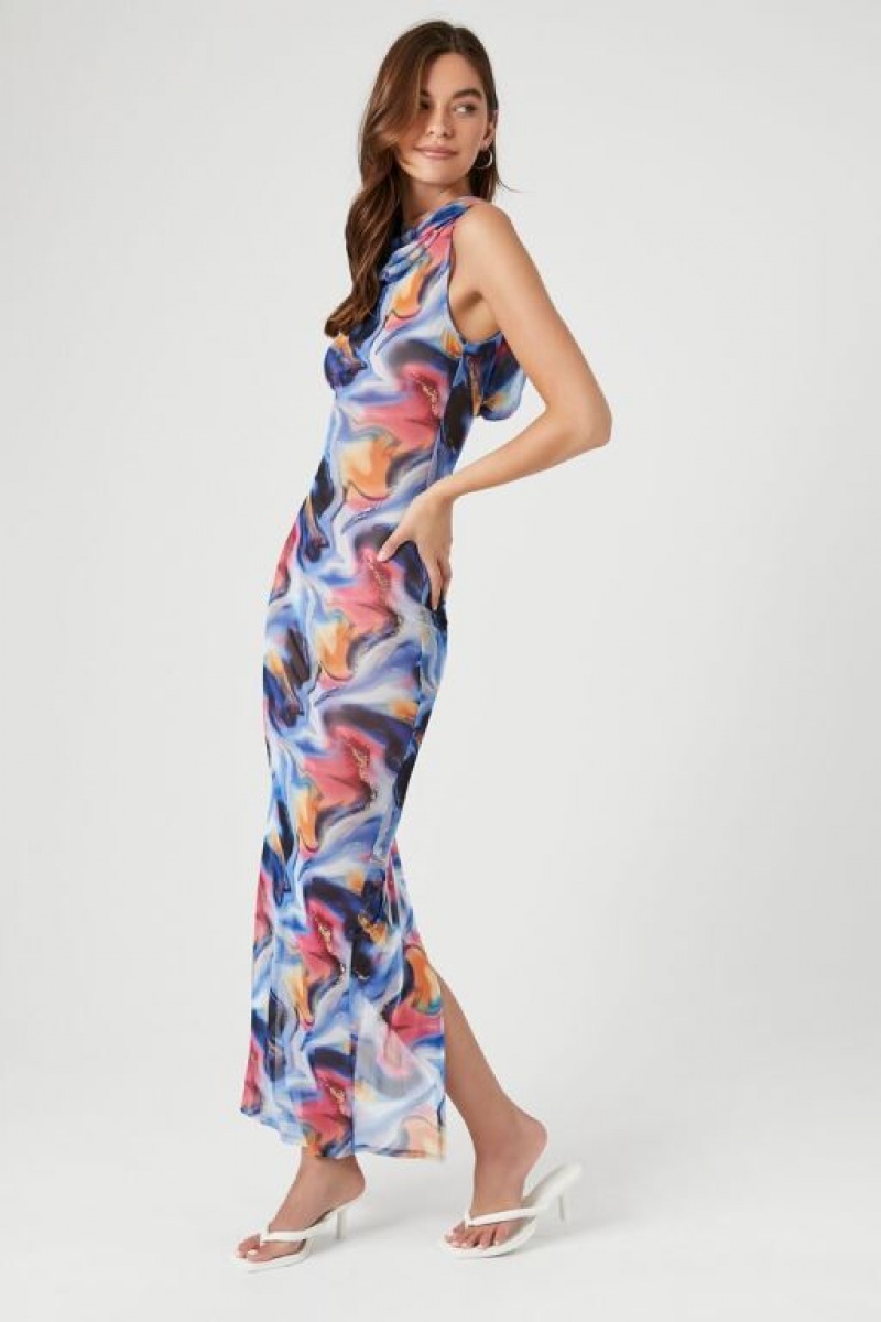 Vestido Forever 21 Hooded Abstract Print Maxi Mujer Azules Multicolor | wQlpZ3tLI9z