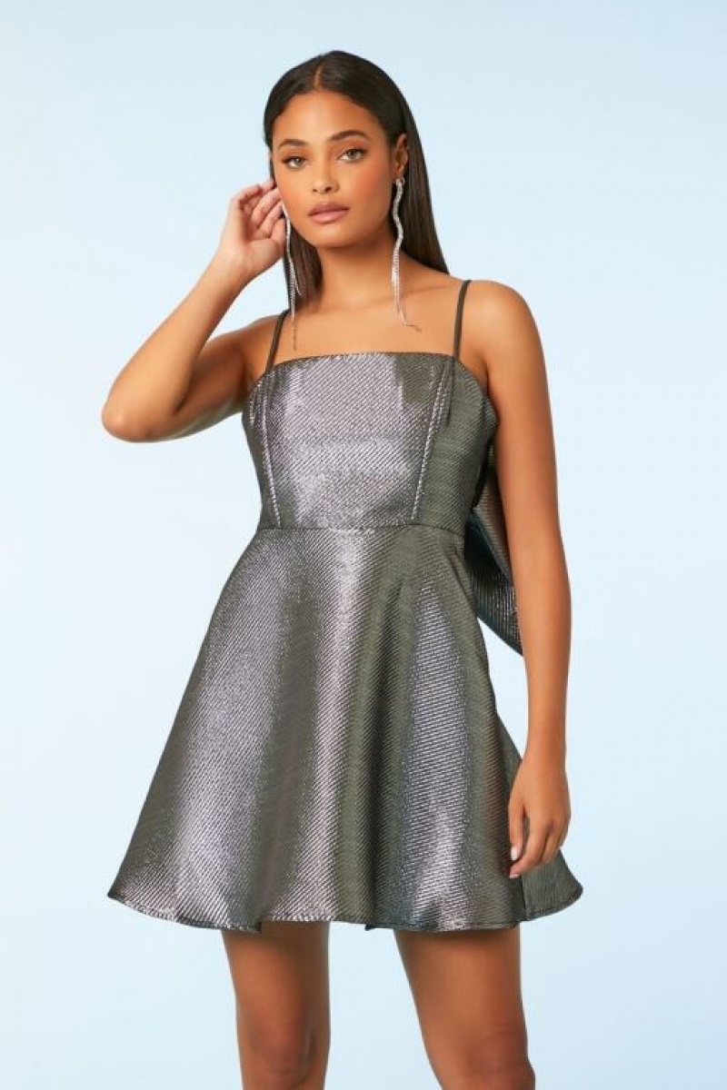 Vestido Forever 21 Jacquard Bow Mini Mujer Gris | KrnVSFgf2jF