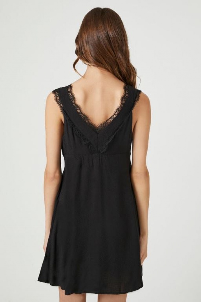 Vestido Forever 21 Jacquard Lace Trim Mini Mujer Negras | J4Qq8Xhevqw