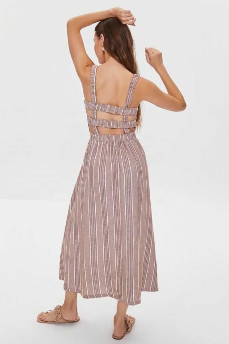 Vestido Forever 21 Kendall Kylie A Rayas Midi Mujer Gris Marrones Multicolor | EwDp71iFtfV