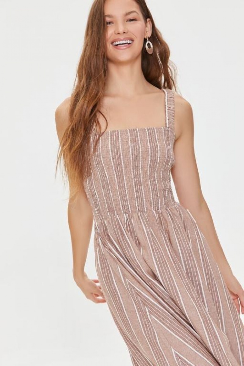 Vestido Forever 21 Kendall Kylie A Rayas Midi Mujer Gris Marrones Multicolor | EwDp71iFtfV