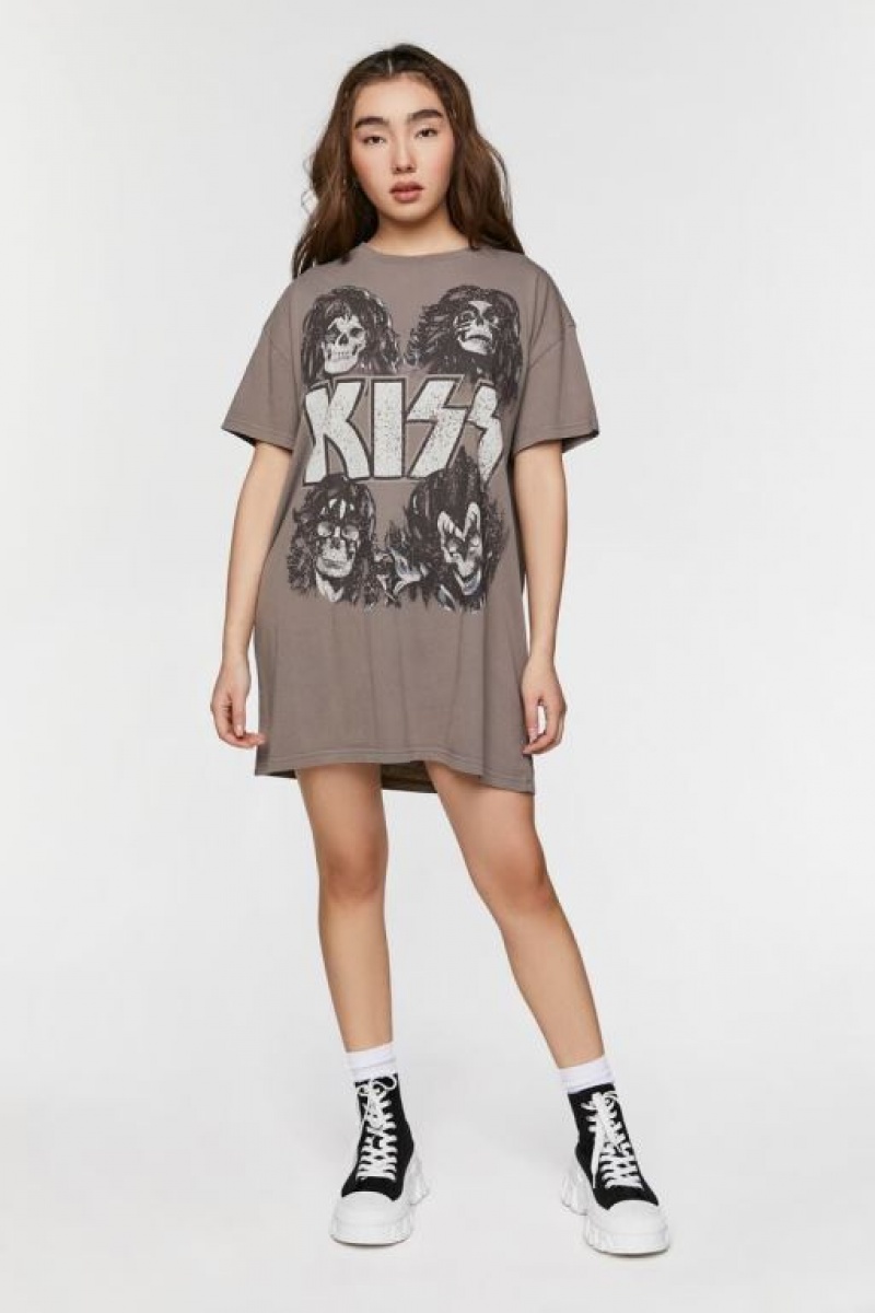 Vestido Forever 21 Kiss Estampadas T Shirt Mujer Gris Multicolor | 4uOzGCDGvvy