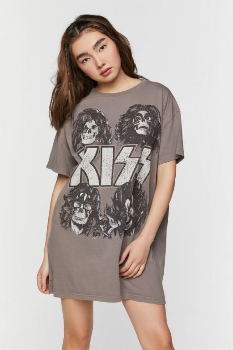 Vestido Forever 21 Kiss Estampadas T Shirt Mujer Gris Multicolor | 4uOzGCDGvvy