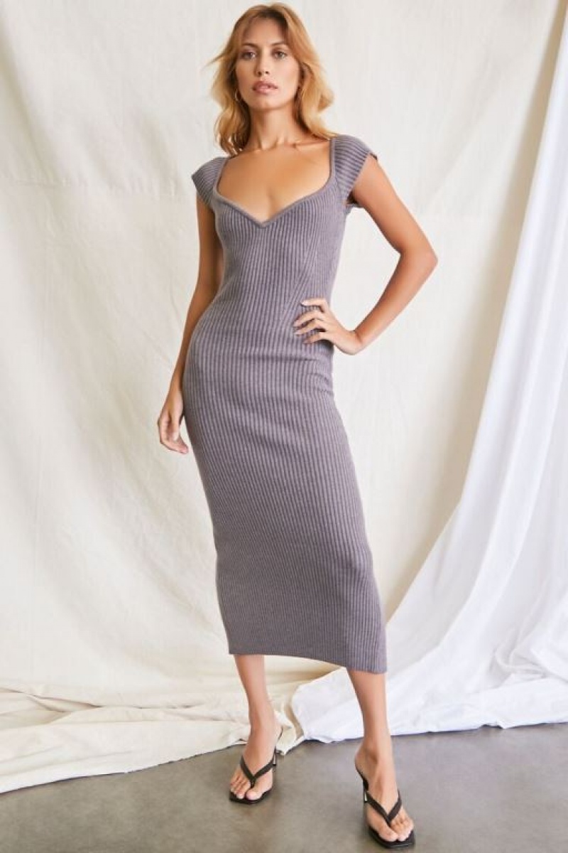 Vestido Forever 21 Knit Acanalado Midi Mujer Gris | YKdpQV5sLwX