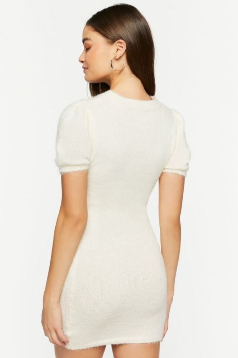 Vestido Forever 21 Knit Cutout Mini Mujer Creme | GSr5fKWTAVH