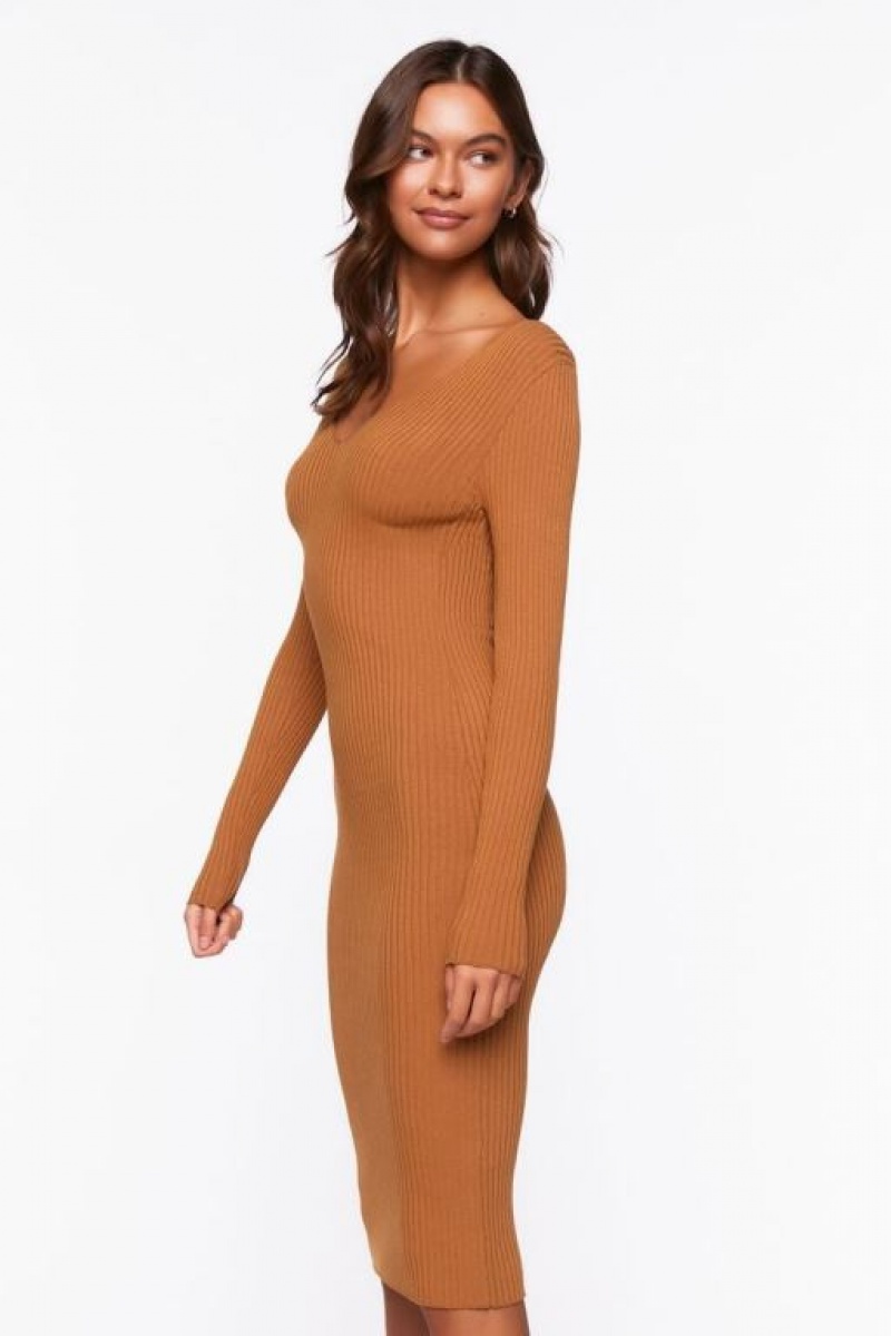 Vestido Forever 21 Knit Midi Mujer Marrones | Y6II6XKyz6S