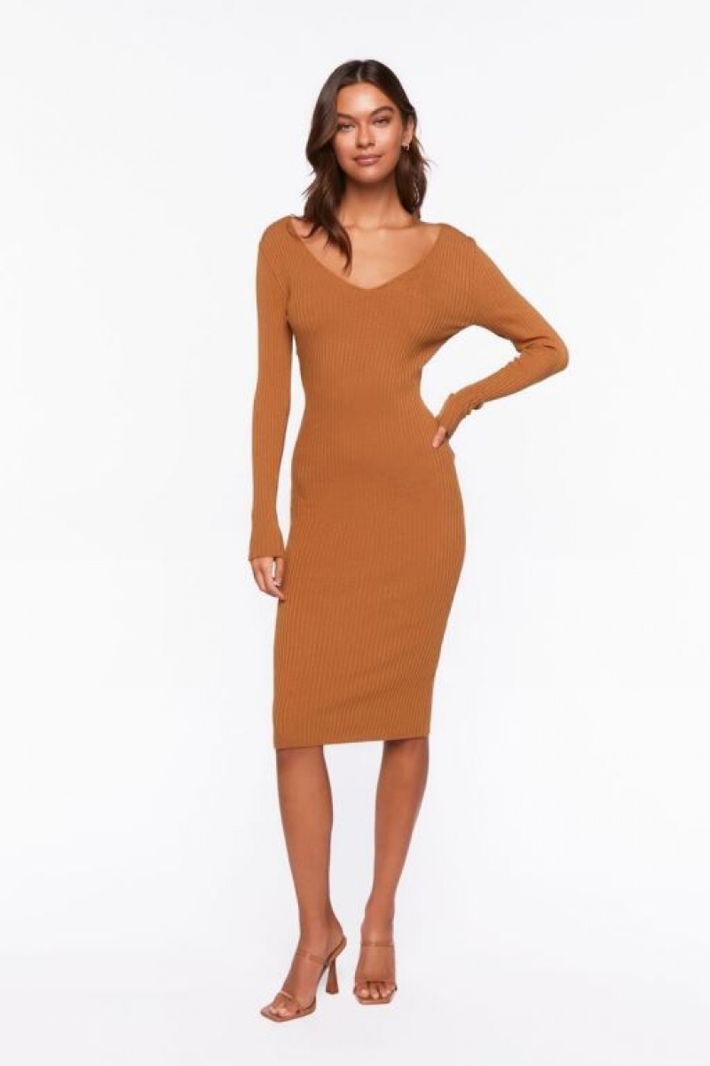 Vestido Forever 21 Knit Midi Mujer Marrones | Y6II6XKyz6S