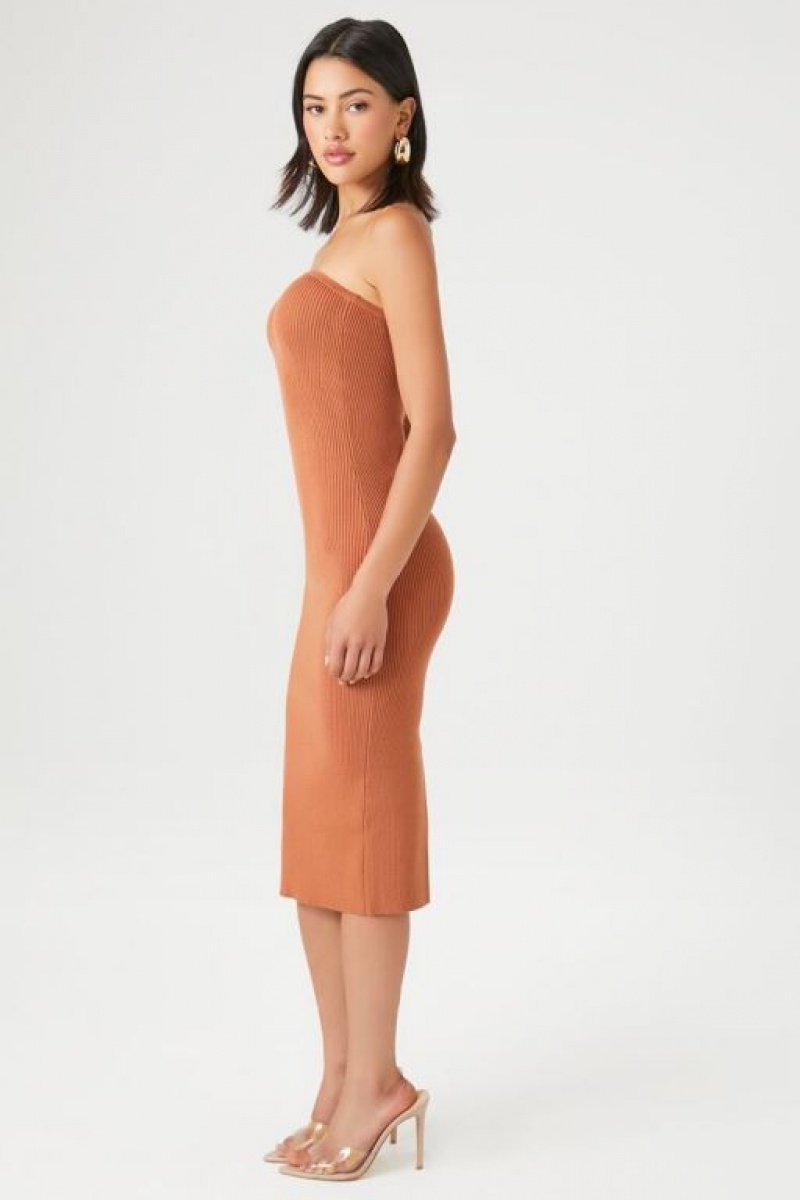 Vestido Forever 21 Knit Tube Midi Mujer Praline | 65FQD9ZwD4u