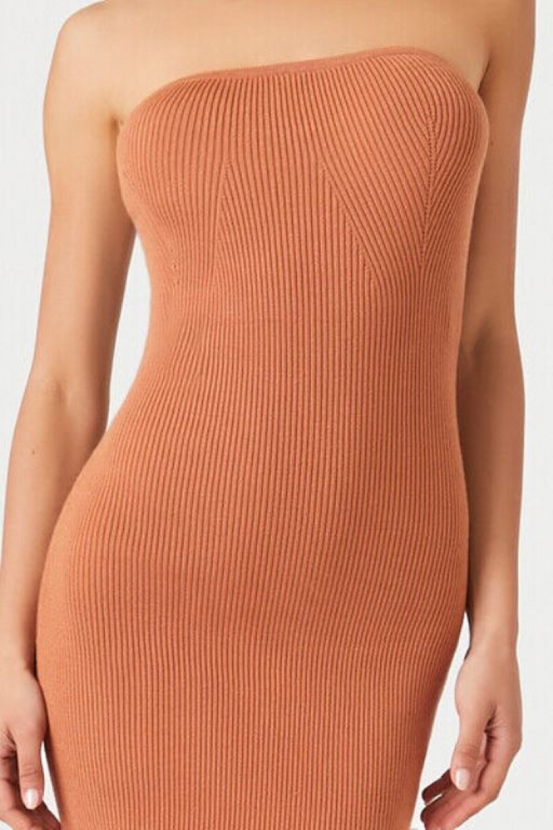 Vestido Forever 21 Knit Tube Midi Mujer Praline | 65FQD9ZwD4u