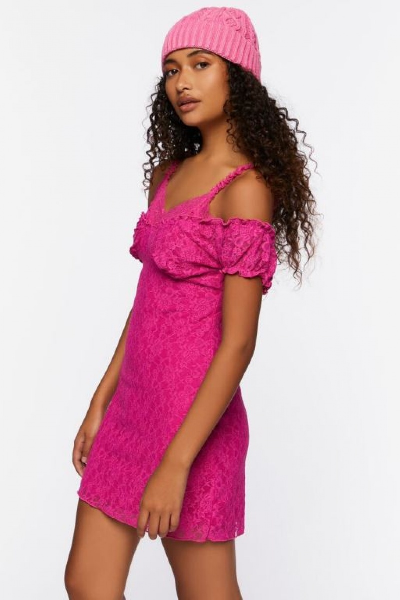 Vestido Forever 21 Lace Cami Cap Sleeve Mini Mujer Fucsia | pVOejISQoLz