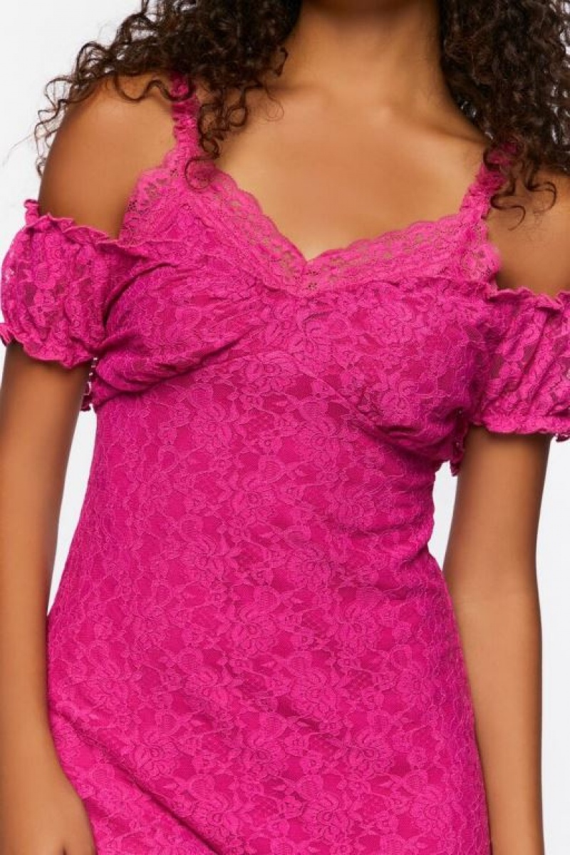 Vestido Forever 21 Lace Cami Cap Sleeve Mini Mujer Fucsia | pVOejISQoLz