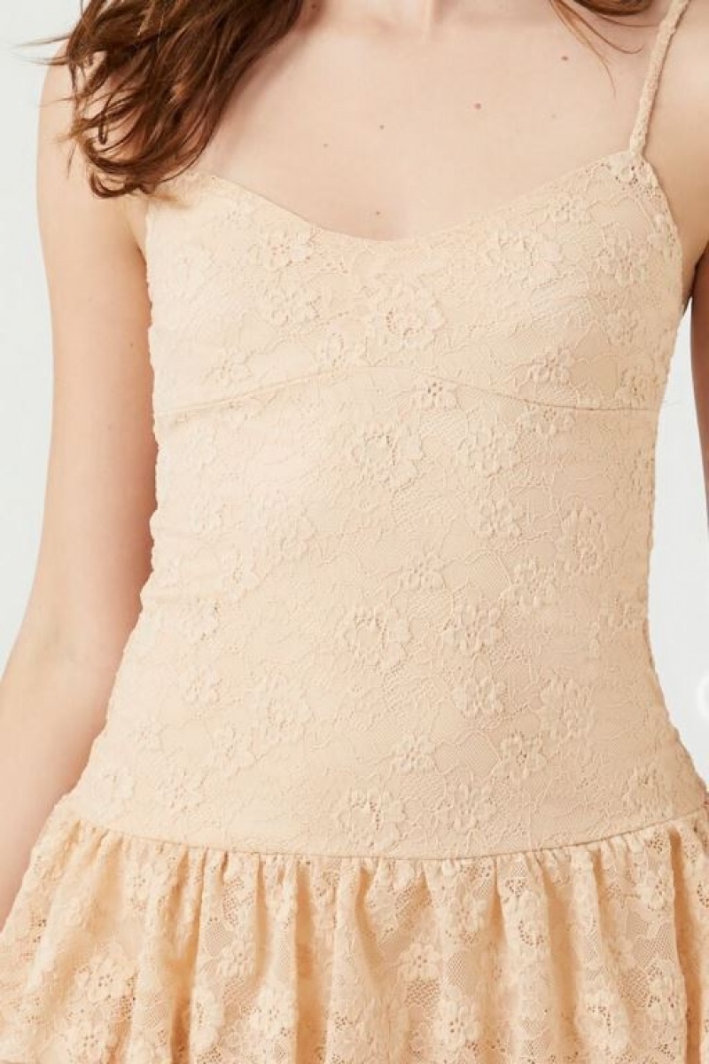 Vestido Forever 21 Lace Drop Waist Mini Mujer Beige | D3ZfkNRzBsW