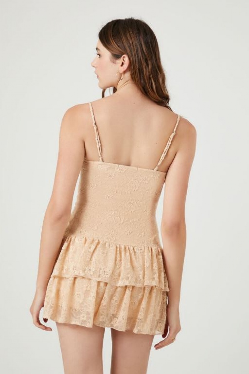 Vestido Forever 21 Lace Drop Waist Mini Mujer Beige | t0DNyOo3nlL