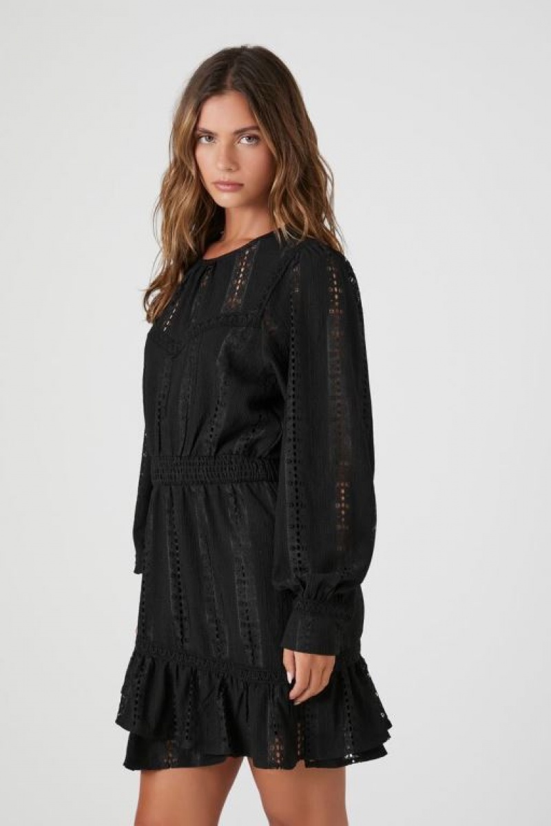 Vestido Forever 21 Lace Eyelet Mini Mujer Negras | YfTWaMBaCJp