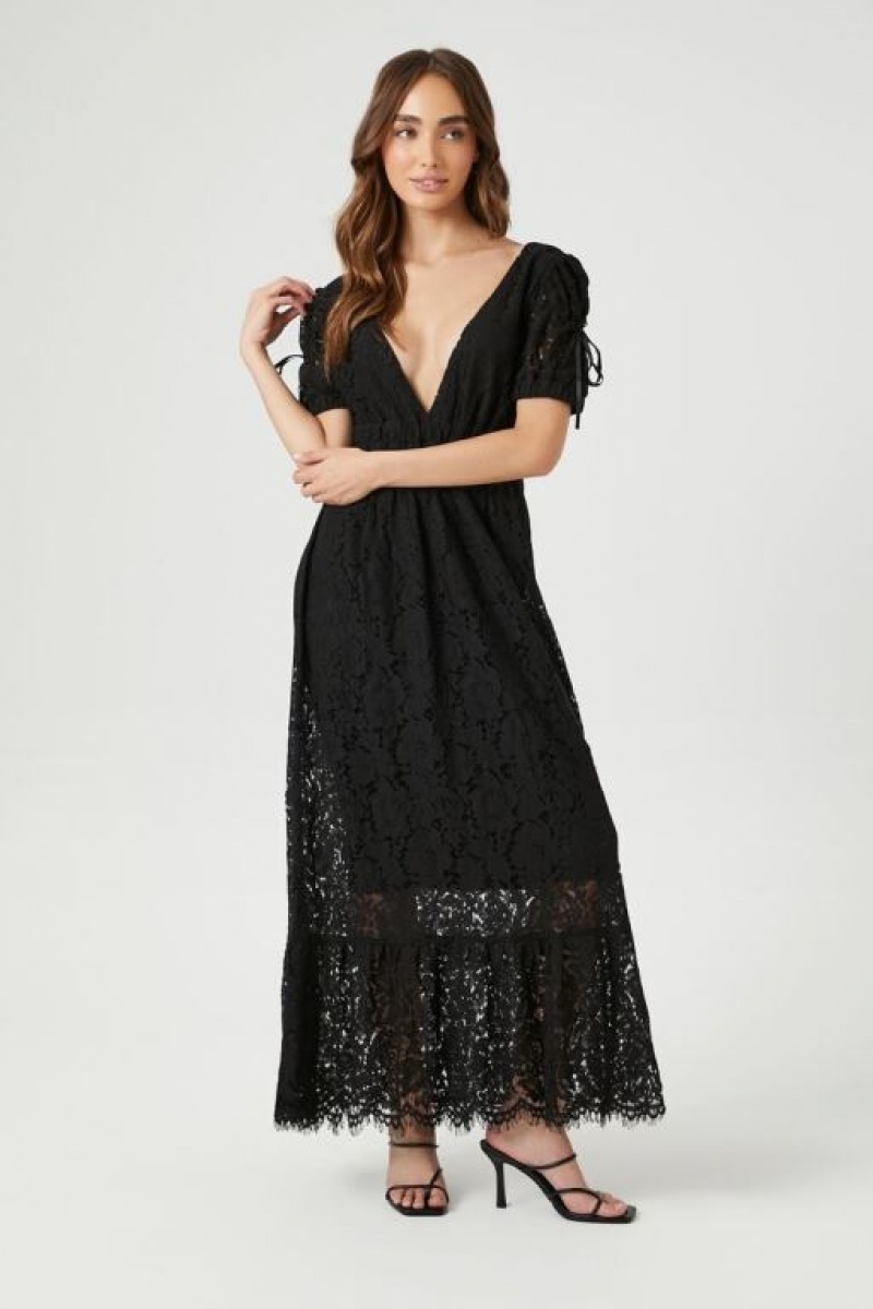 Vestido Forever 21 Lace Flounce Hem Maxi Mujer Negras | irIgPOnxKpX