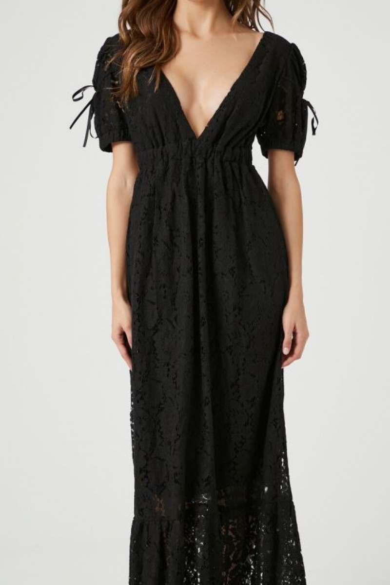 Vestido Forever 21 Lace Flounce Hem Maxi Mujer Negras | irIgPOnxKpX