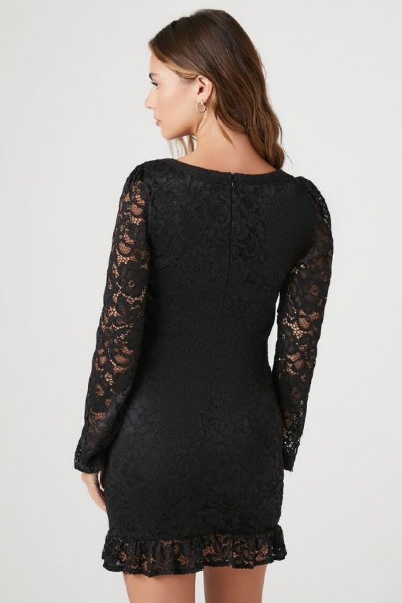 Vestido Forever 21 Lace Flounce Mini Mujer Negras | 8So6nb04bHX