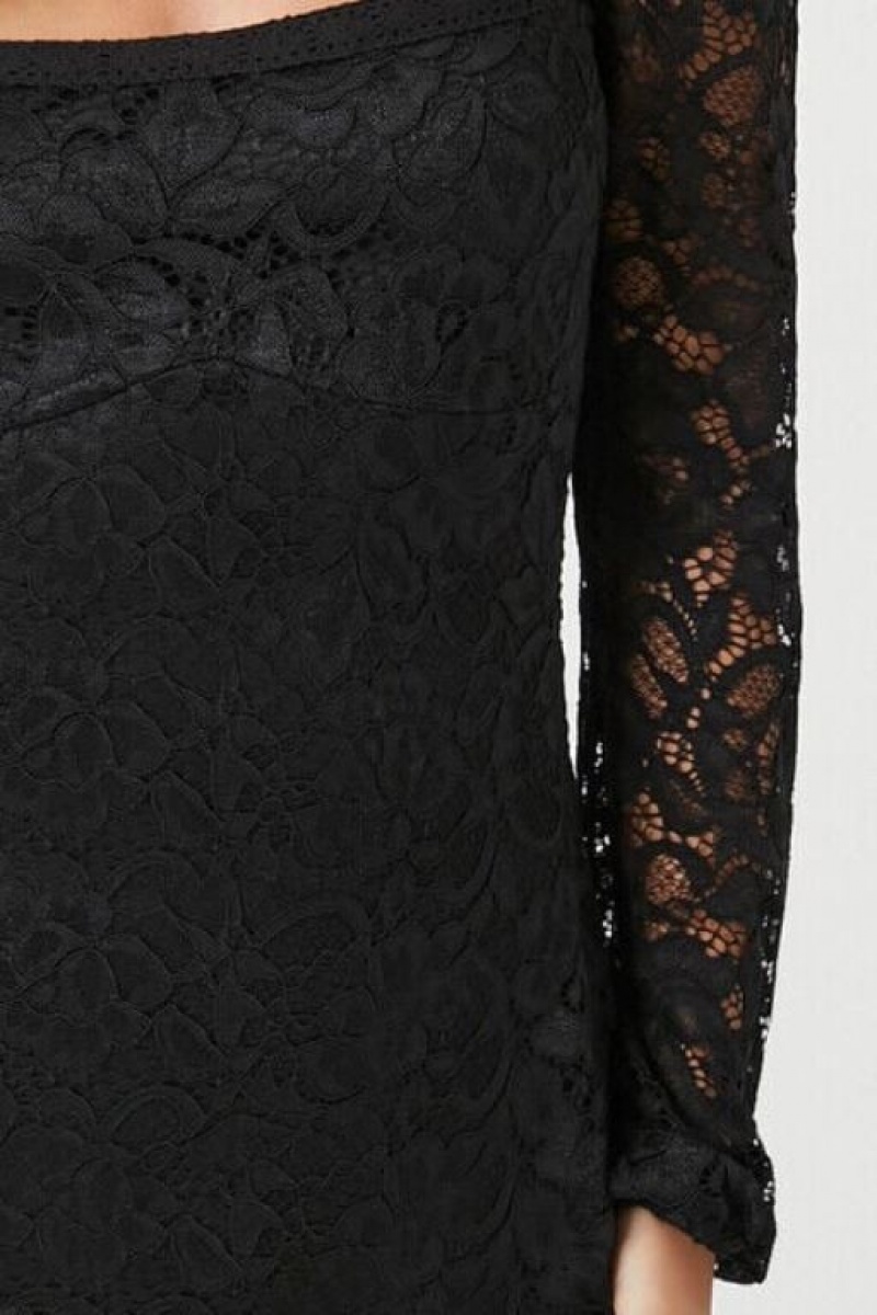 Vestido Forever 21 Lace Flounce Mini Mujer Negras | 8So6nb04bHX