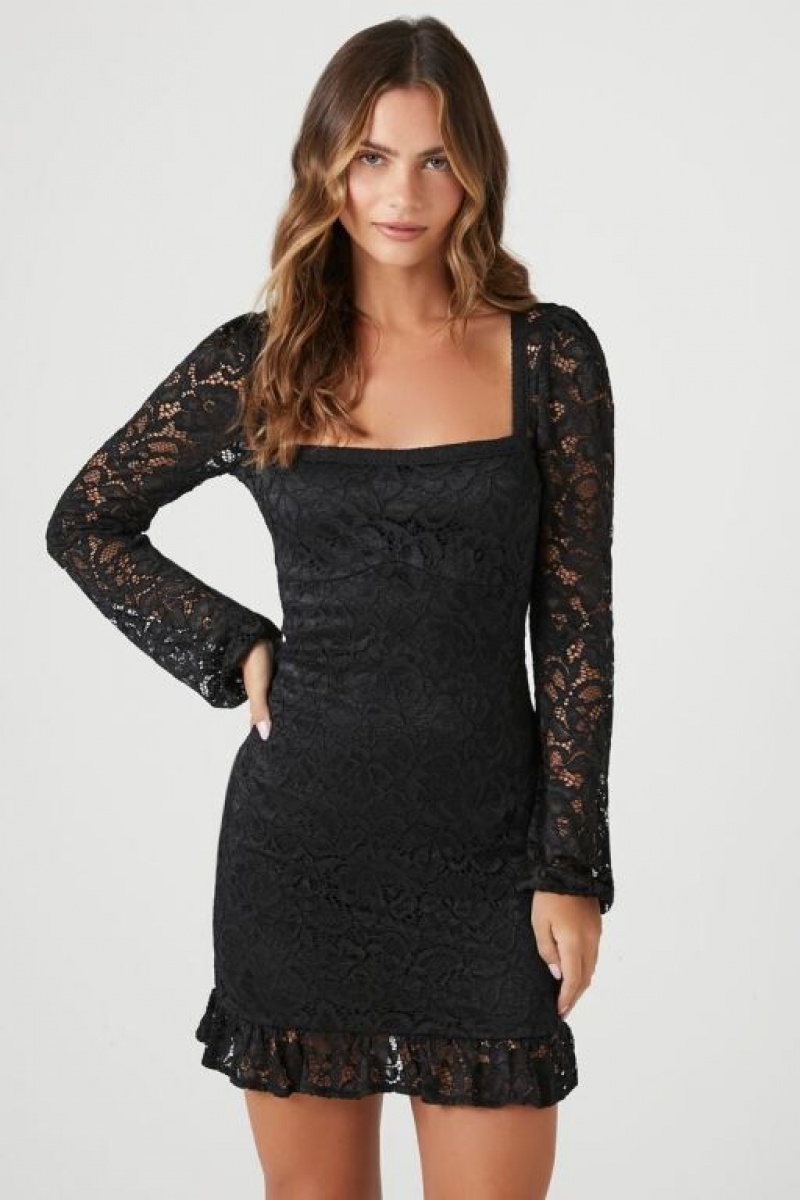 Vestido Forever 21 Lace Flounce Mini Mujer Negras | 8So6nb04bHX