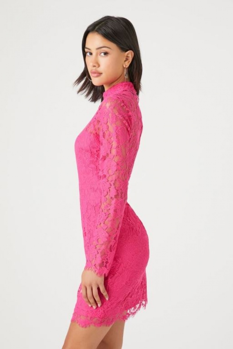 Vestido Forever 21 Lace Mock Neck Bodycon Mini Mujer Rosas | 8BbwA3b09cX